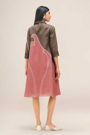 Shop_Ampm_Multicolor Linen Collared Lark Shirt Dress _at_Aza_Fashions