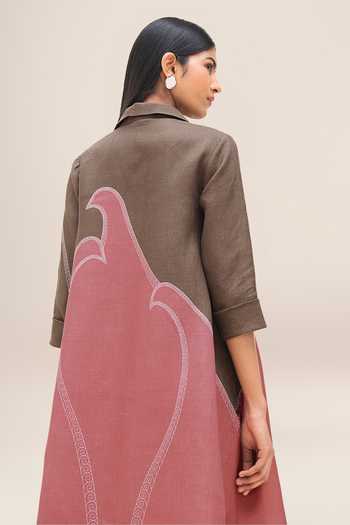 Shop_Ampm_Multicolor Linen Collared Lark Shirt Dress 