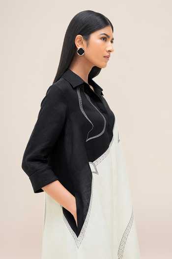 Buy_Ampm_Black Linen Collared Neck Lark Shirt Dress Midi Women _Online_at_Aza_Fashions