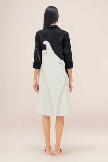 Ampm_Black Linen Collared Neck Lark Shirt Dress Midi Women _Online_at_Aza_Fashions