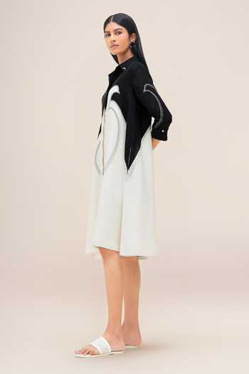 Buy_Ampm_Black Linen Collared Neck Lark Shirt Dress Midi Women 