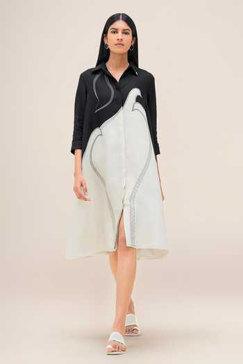 Buy_Ampm_Black Linen Collared Neck Lark Shirt Dress Midi Women _at_Aza_Fashions