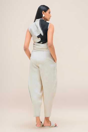 Shop_Ampm_Black Linen V-neck Robin Top And Pant Set _at_Aza_Fashions