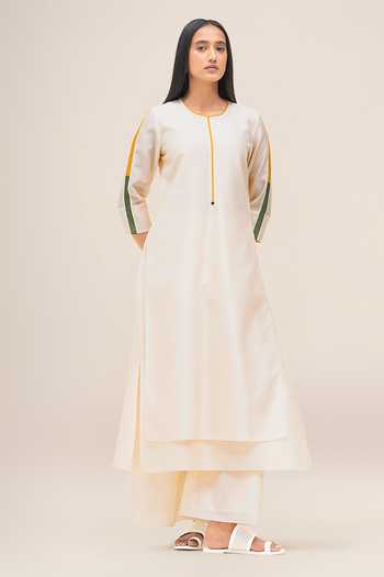 Buy_Ampm_Cream Chanderi Round Neck Koyal Kurta Set _Online_at_Aza_Fashions