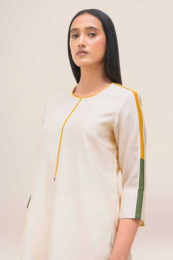 Shop_Ampm_Cream Chanderi Round Neck Koyal Kurta Set _Online_at_Aza_Fashions