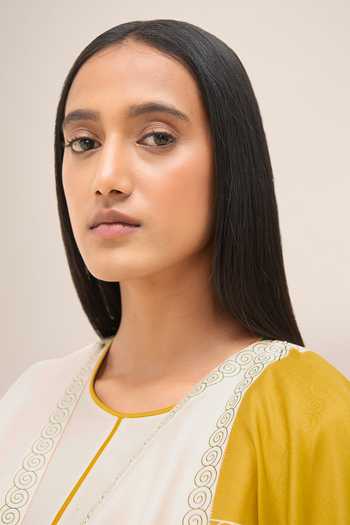 Ampm_Cream Chanderi Round Neck Koyal Kurta Set _at_Aza_Fashions