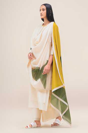 Shop_Ampm_Cream Chanderi Round Neck Koyal Kurta Set 