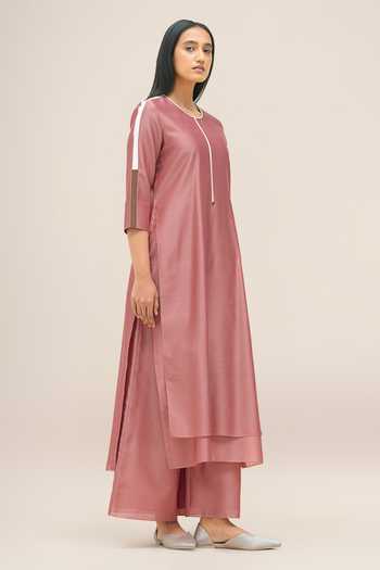 Ampm_Pink Round Neck Koyal Kurta Set _Online_at_Aza_Fashions