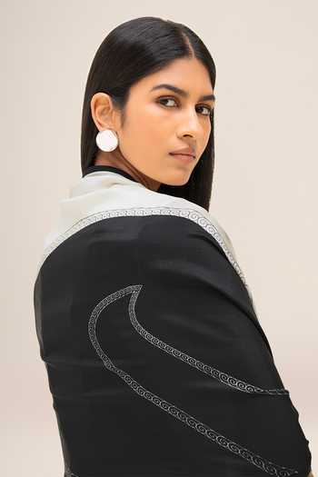 Shop_Ampm_Black Avis Bird Motif Filigree Silk Scarf _at_Aza_Fashions