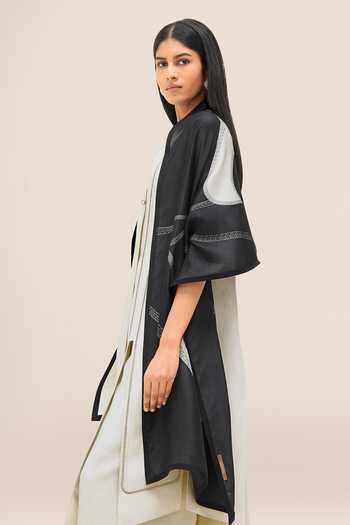 Buy_Ampm_Black Avis Bird Motif Filigree Silk Scarf _Online_at_Aza_Fashions