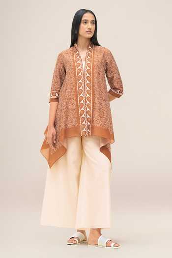 Buy_Ampm_Ivory Chanderi Deora Filigree Print Cape Handkerchief Hem _Online_at_Aza_Fashions