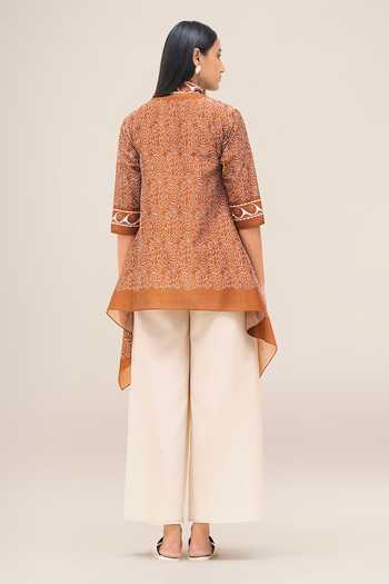 Shop_Ampm_Ivory Chanderi Deora Filigree Print Cape Handkerchief Hem _at_Aza_Fashions