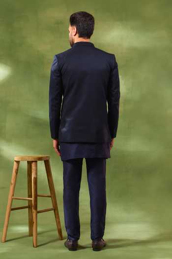 Shop_SPRING BREAK_Blue Silk, , Jacquard, Satin Embroidery Woven Bandhgala And Kurta Set _at_Aza_Fashions