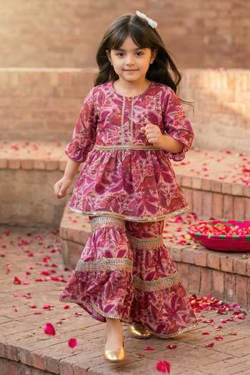 Buy_Petite Pomme_Purple Chinon Mirrors Printed Kurta And Sharara Set _at_Aza_Fashions