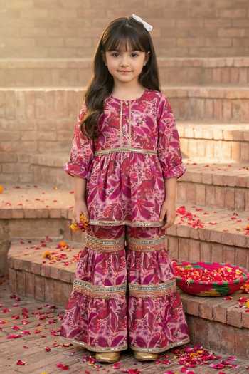 Shop_Petite Pomme_Purple Chinon Mirrors Printed Kurta And Sharara Set _at_Aza_Fashions