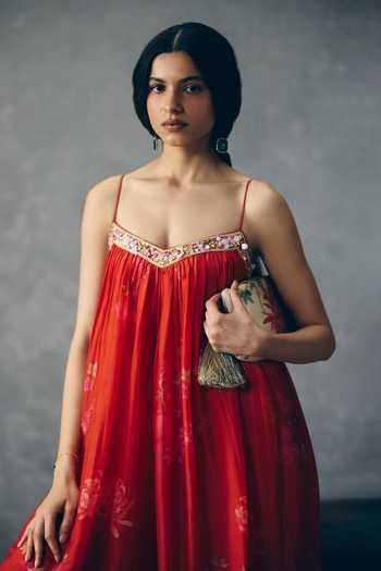 EASE_Red Yume Neckline Embroidered Jumpsuit _Online_at_Aza_Fashions