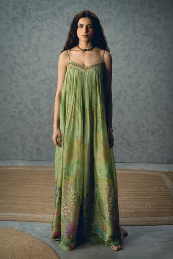 Buy_EASE_Green Yume Neckline Embroidered Jumpsuit _at_Aza_Fashions