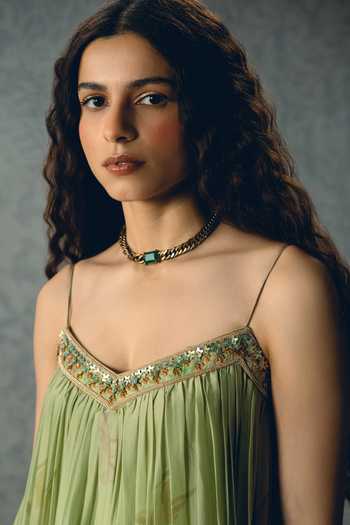 EASE_Green Yume Neckline Embroidered Jumpsuit _Online_at_Aza_Fashions