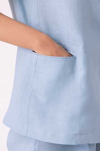 The Summer House_Blue Linen Notched Neck Jo Jacket _Online