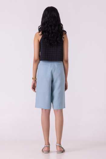 Shop_The Summer House_Blue Linen March Pleated Shorts _at_Aza_Fashions