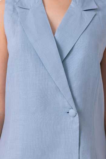 Buy_The Summer House_Blue Linen Shawl Neck Serena Vest _Online