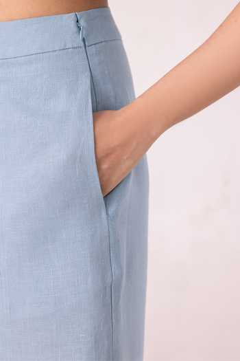 Shop_The Summer House_Blue Linen Moira Pant _Online_at_Aza_Fashions