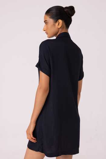 Shop_The Summer House_Black Satin Collared Amy Blazer Dress _at_Aza_Fashions