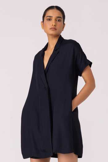 Buy_The Summer House_Black Satin Collared Amy Blazer Dress _at_Aza_Fashions