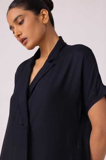 The Summer House_Black Satin Collared Amy Blazer Dress _Online