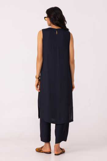 Shop_The Summer House_Black Satin Round Neck Esther Tunic _at_Aza_Fashions