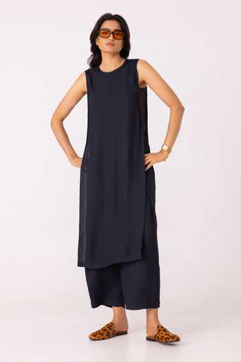 Buy_The Summer House_Black Satin Round Neck Esther Tunic _at_Aza_Fashions