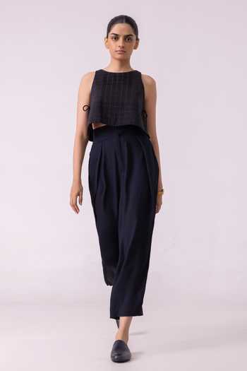 Buy_The Summer House_Black Satin Elinor Barrel Pant _at_Aza_Fashions