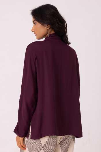 Shop_The Summer House_Wine Satin High Neck Celie Tie Up Top _at_Aza_Fashions