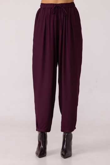 The Summer House_Wine Satin Sonja Barrel Pant _at_Aza_Fashions