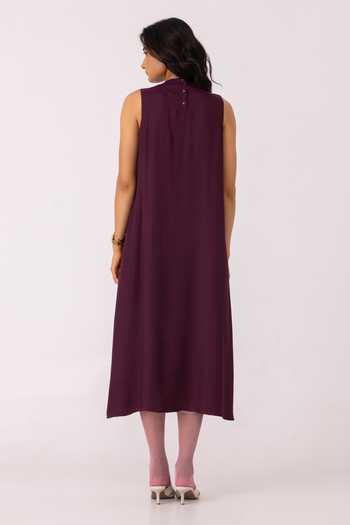 Shop_The Summer House_Wine Satin Round Neck Brooke Midi Dress _at_Aza_Fashions