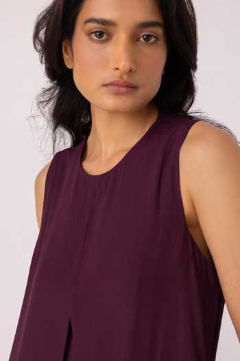 The Summer House_Wine Satin Round Neck Brooke Midi Dress _Online
