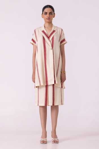 Buy_The Summer House_White Twill, Tencel Prynne Red Striped Skirt _at_Aza_Fashions