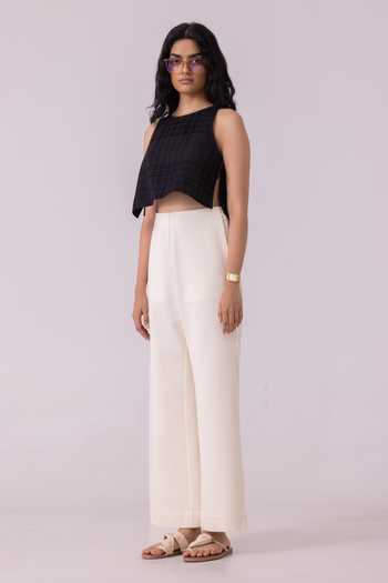 The Summer House_Off White Handloom Cotton, Denim Smith Pant _Online_at_Aza_Fashions