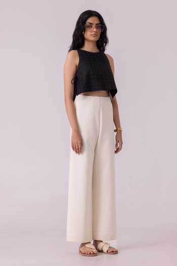 Buy_The Summer House_Off White Handloom Cotton, Denim Smith Pant _Online_at_Aza_Fashions
