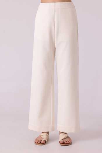 The Summer House_Off White Handloom Cotton, Denim Smith Pant _at_Aza_Fashions