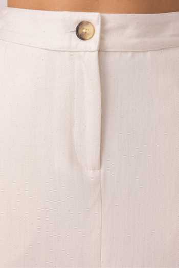 The Summer House_Off White Handloom Cotton, Denim Roxanne Midi Skirt _at_Aza_Fashions