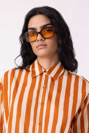 The Summer House_Multicolor Cotton Collared Tori Rust Striped Shirt _Online