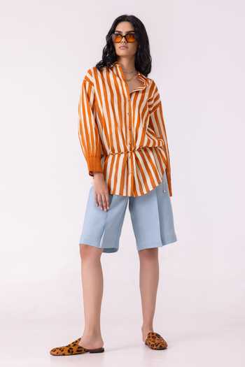 Buy_The Summer House_Multicolor Cotton Collared Tori Rust Striped Shirt _Online