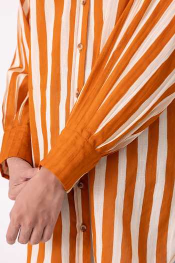 Shop_The Summer House_Multicolor Cotton Collared Tori Rust Striped Shirt _Online