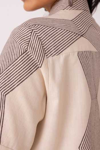 The Summer House_Cream Cotton Collared Tess Hand Printed Shirt _Online