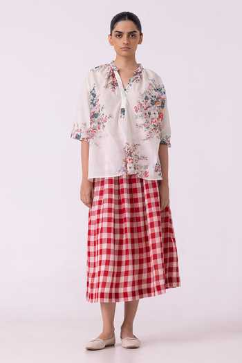 The Summer House_Multi Color Cotton, Voile Split V-neck Meg Floral Printed Top _Online