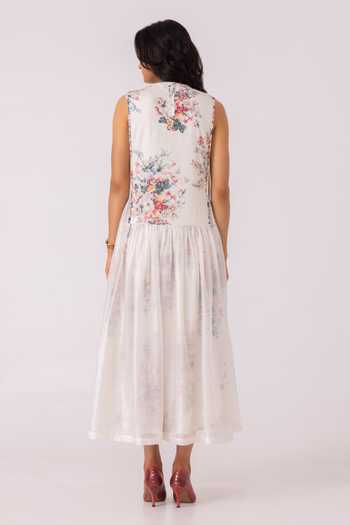 Shop_The Summer House_White Cotton, Voile Round Neck Aleksey Floral Print Midi Dress _at_Aza_Fashions