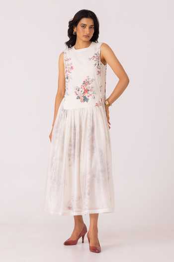 Shop_The Summer House_White Cotton, Voile Round Neck Aleksey Floral Print Midi Dress _Online_at_Aza_Fashions