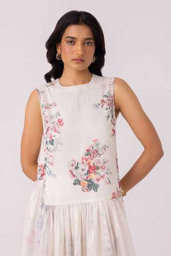 Shop_The Summer House_White Cotton, Voile Round Neck Aleksey Floral Print Midi Dress 