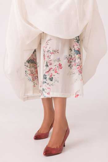 The Summer House_White Cotton, Voile Round Neck Aleksey Floral Print Midi Dress _Online